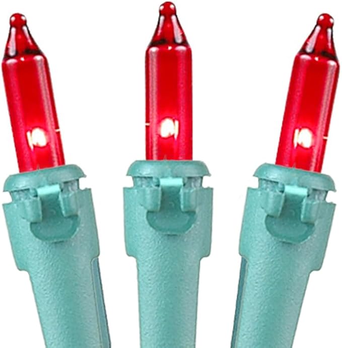 Novelty Lights 50 Feet 100 Bulbs Traditional Incandescent Mini Lights, Red on Green Wire with 6" Spacing, Commercial Grade and UL Listed for Indoor/Outdoor Use, End-to-End Connectable