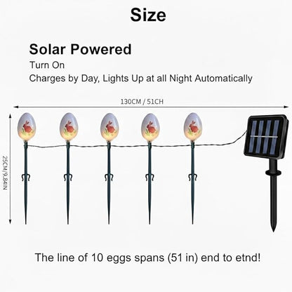 Solar Easter Egg Lights Outdoor Decorations 8 Modes Waterproof Garden Path Lights for Yard Decoration with 10 Eggs
