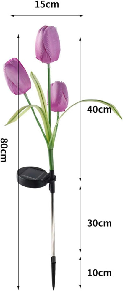 2pcs Flowers Waterproof Solar Powered Stake Lights LED Decorative Landscape for Garden Solar Tulip LED Garden Stake Lights (Purple)