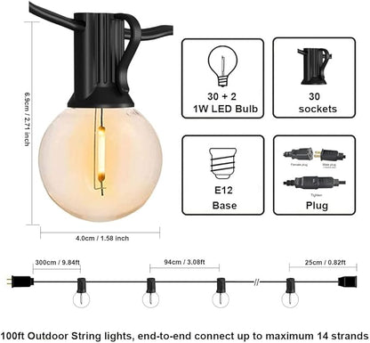 SUFEIMAS 100FT 30 Sockets G40 Globe String Lights and 100FT 30 Sockets S14 Outdoor String Lights