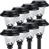 Glass Solar Lights Outdoor waterproof, 8 Pack Super Bright Solar Pathway Lights, Up to 12 Hrs Long Last Auto On/Off Garden Lights Solar Powered, Stainless Steel LED Light For Yard Landscape Warm White