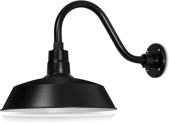 14in. Satin Black Outdoor Gooseneck Barn Light Fixture With 14.5 in. Long Extension Arm - Wall Sconce Farmhouse | Lumora