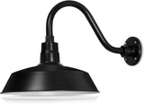 14in. Satin Black Outdoor Gooseneck Barn Light Fixture With 14.5 in. Long Extension Arm - Wall Sconce Farmhouse | Lumora