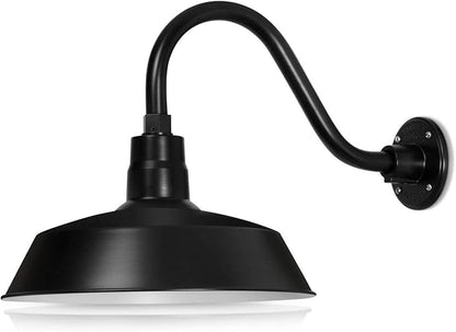 14in. Satin Black Outdoor Gooseneck Barn Light Fixture With 14.5 in. Long Extension Arm - Wall Sconce Farmhouse, Vintage, Antique Style - UL Listed - 9W 900lm A19 LED Bulb (5000K Cool White)