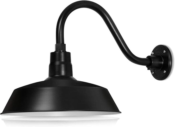 14in. Satin Black Outdoor Gooseneck Barn Light Fixture With 14.5 in. Long Extension Arm - Wall Sconce Farmhouse | Lumora