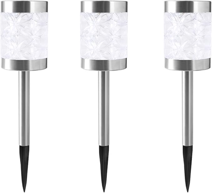 Lxcom Lighting Solar Hollow Flower Pathway Lights Outdoor Solar Lawn Lights Outdoor Solar Garden Lights Decorative Solar Path Lights Waterproof for Lawn Garden Yard Patio, 3 Pack(White)