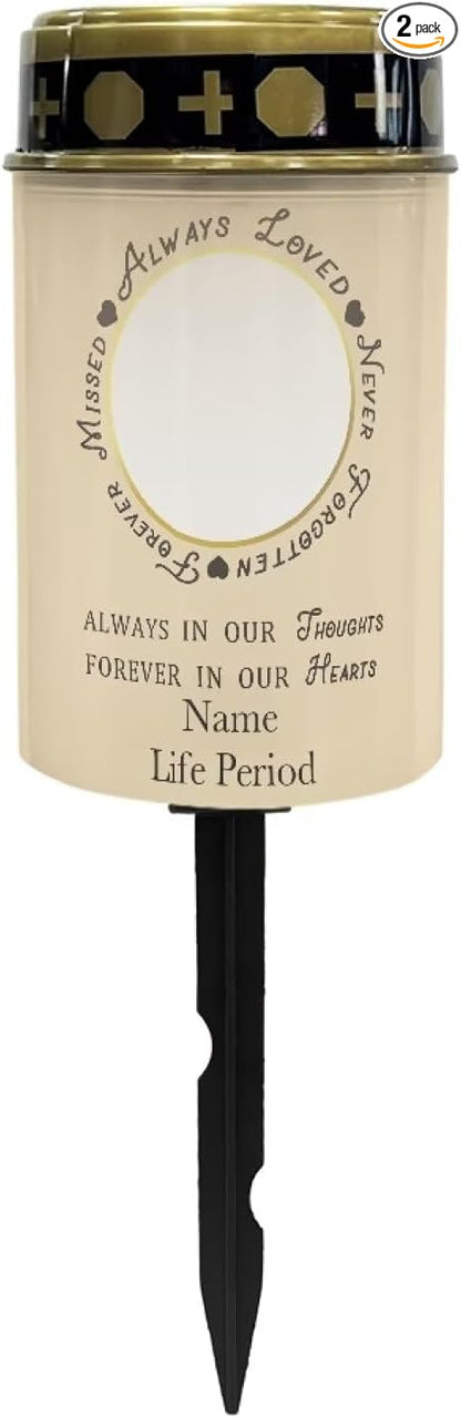 Cemetery Grave Candle Lamp Custom Photos, Solar Power Lights Personalized Photo Grave Meorial Lights for Grave Cemetery Decor