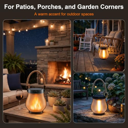 Solar Lanterns Outdoor Waterproof 2-Pack, Flickering Flame Effect