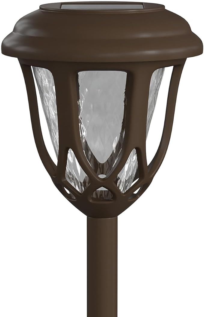 Flash Furniture Hess 8 Pack LED Solar Lights - All-Weather Brown Tulip Style Outdoor Solar Powered Lights - Landscape Lighting for Pathway, Garden, & Yard, 3.37x3.37x14, Brown