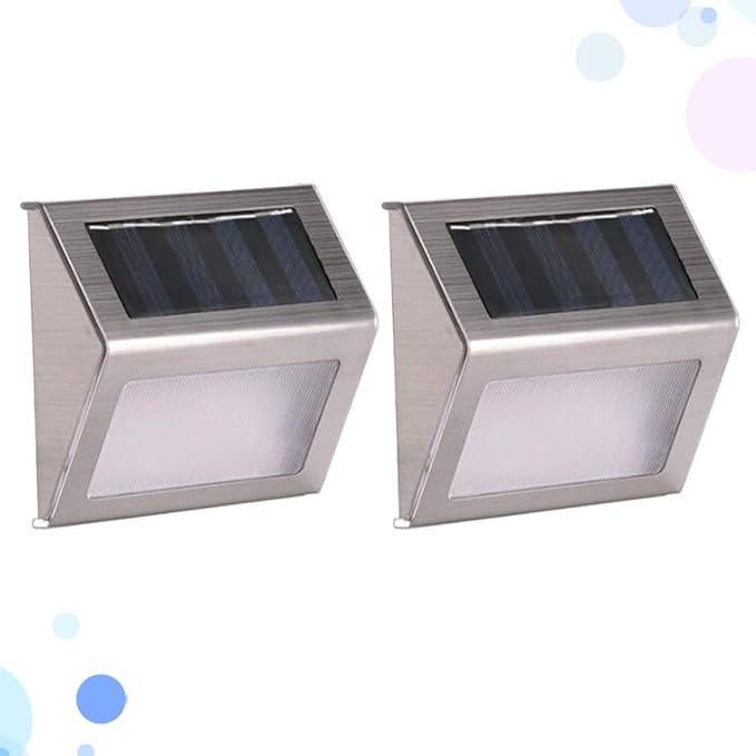 2pcs Solar Powered 3-LED Stair Lights Outdoor Waterproof Stainless Steel Wall Lamp for Fence Patio Steps, White Light, Solar LED Step Lighting for Garden Pathway