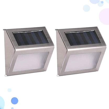 2pcs Solar Powered 3-LED Stair Lights Outdoor Waterproof Stainless Steel Wall Lamp for Fence Patio Steps, White Light, Solar LED Step Lighting for Garden Pathway