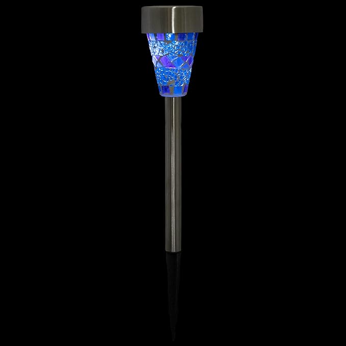 Northlight Set of 3 Blue Mosaic Stained Glass Solar Powered LED Pathway Markers, 15.5"