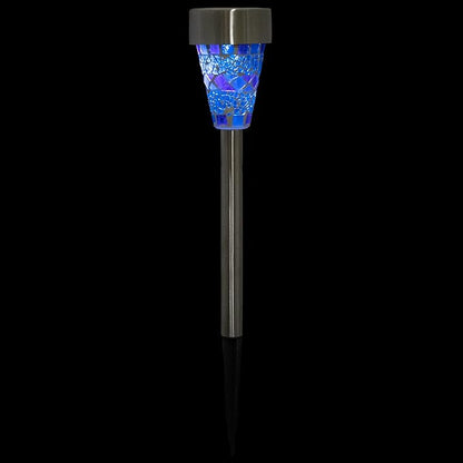 Northlight Set of 3 Blue Mosaic Stained Glass Solar Powered LED Pathway Markers, 15.5"