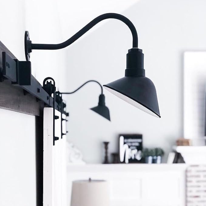 Steel Lighting Co. Venice Store Sign Light | for Outdoor Restaurant Accent Wall | 9 inch Dome | 23 inch Gooseneck | Made in America | Black Exterior/White Interior