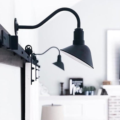 Steel Lighting Co. Venice Store Sign Light | for Outdoor Restaurant Accent Wall | 9 inch Dome | Upslope Gooseneck | Made in America | Matte Black Exterior/White Interior