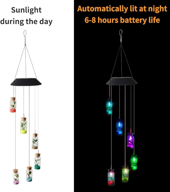 Solar Mobile Lights Hanging Wind Chime, Color Changing Outdoor Solar Garden Decorative Lights for Walkway Pathway Backyard Decoration Parties (Wishing Bottle)