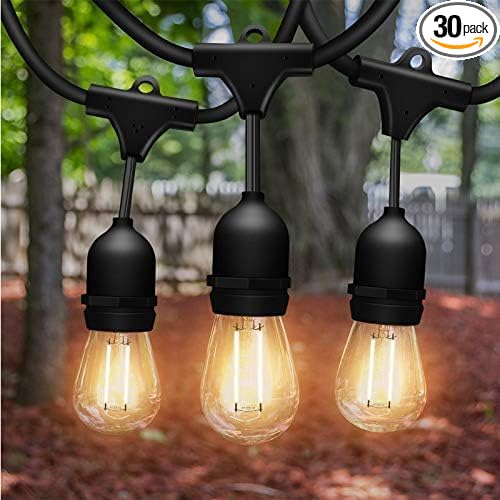 Solatec LED String Lights, Shatterproof 96FT 30 Hanging Sockets Commercial Grade Waterproof 2W Outdoor String Light Decor for Patio, Garden, Balcony, Deck S14 2W (30 Lights 96FT)