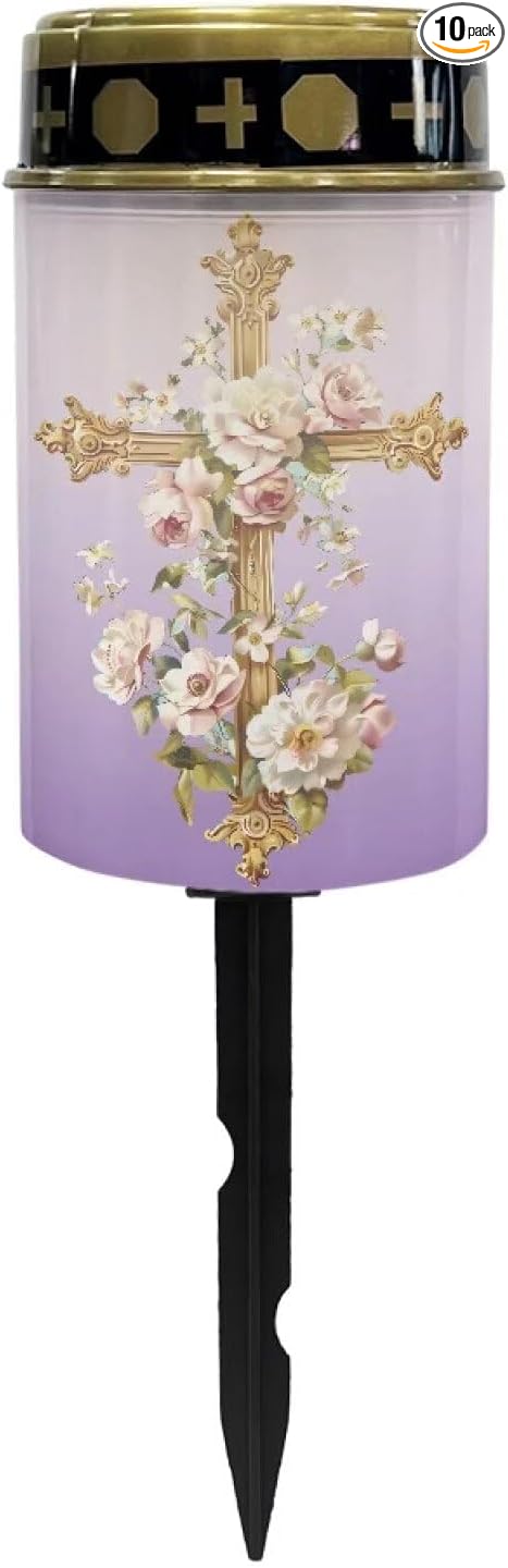 Cross Solar Lights Outdoor Pathway Solar Memorial Lights for Graves Waterproof Auto On/Off Outdoor Led Pathway Landscape Solar Lights for Garden, Yard, Patio, Path and Walkway