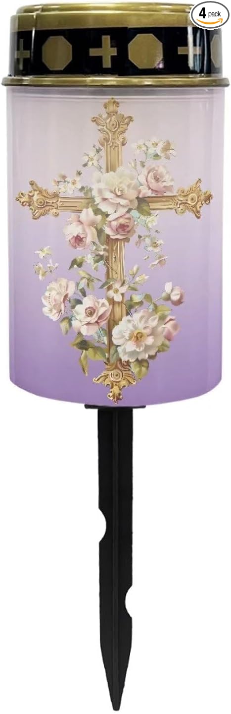 Cross Solar Lights Outdoor Pathway Solar Memorial Lights for Graves Waterproof Auto On/Off Outdoor Led Pathway Landscape Solar Lights for Garden, Yard, Patio, Path and Walkway