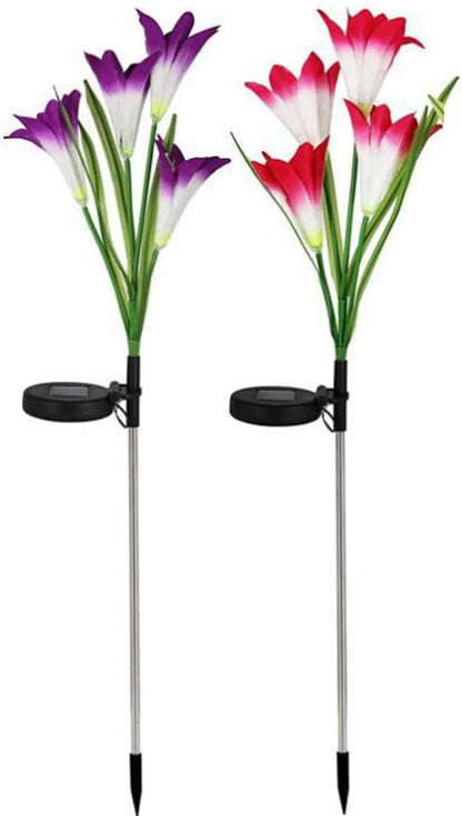 Ulalaza 2PCS Garden Solar Lights Multi-Color Changing 4 LED Flower Stake Light Decorative Landscape Lawn Yard Outdoor Lights Purple and Red Length is 800mm/30inch