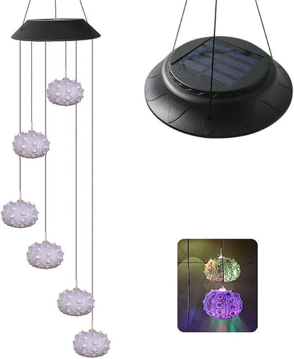 Solar Sea Urchin Wind Chime Light 6 LEDs Colorful Color Changing Outdoor Decorative Solar Hanging Light Painted Marine LED Lights for Garden Walkway Patio Yard, 1 Pack