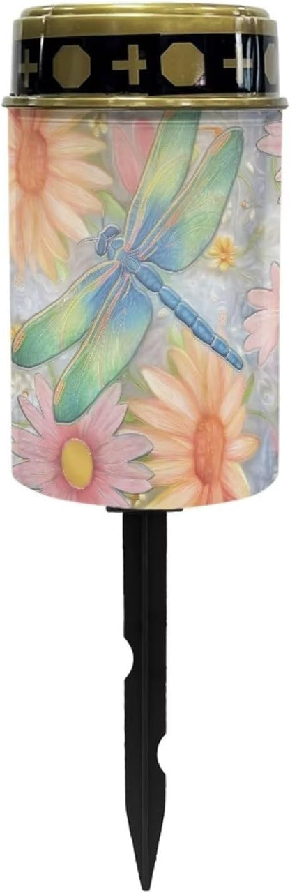 Outdoor Solar Garden Lights,Waterproof Solar Outdoor Lights for Cemetery Grave Garden Patio Yard Lawn Decoration-Dragonfly Print