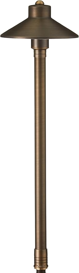 VOLT Flat Hat 12V Brass Path Light (7" Shade, 24" Tall) for Low Voltage Landscape Lighting on Outdoor Pathway, Walkway, Garden, Driveway or Patio
