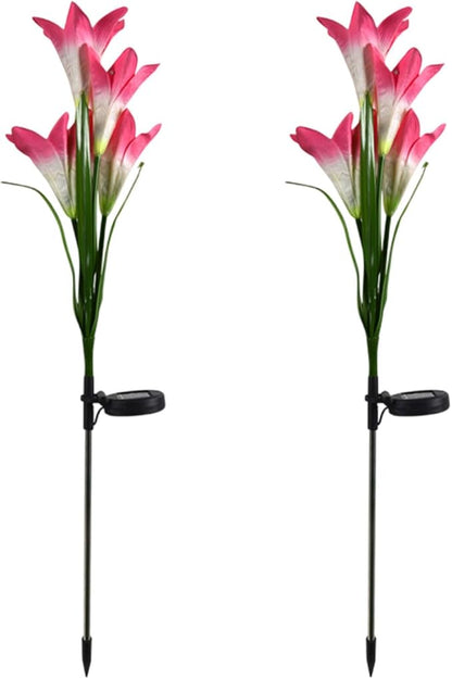 Outdoor Solar Lights, 2 Pack Solar Garden Lights with Lily Flowers, Waterproof Garden Light Outdoor - Yard Decorations for Patio Yard Decoration (Pink)