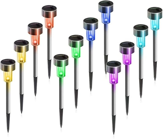 Solar Outdoor Lights, 5W LED Pathway Lights Solar Powered, Stainless Steel Waterproof Solar Garden Lights Decoration for Garden Patio and Walkway (12PCS, Multicolor)