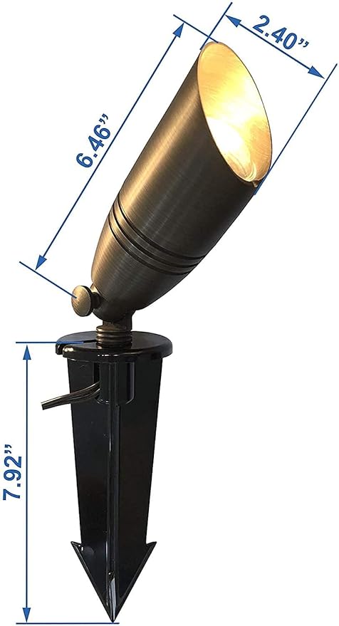 H&A Solid Brass Landscape Spotlight Outdoor Led Landscape Lights 12V Low Voltage with Ground Spike for Outdoor (6 Packs)