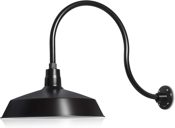 17in. Satin Black Outdoor Gooseneck Barn Light Fixture With 24in. Long Extension Arm - Wall Sconce Farmhouse | Lumora