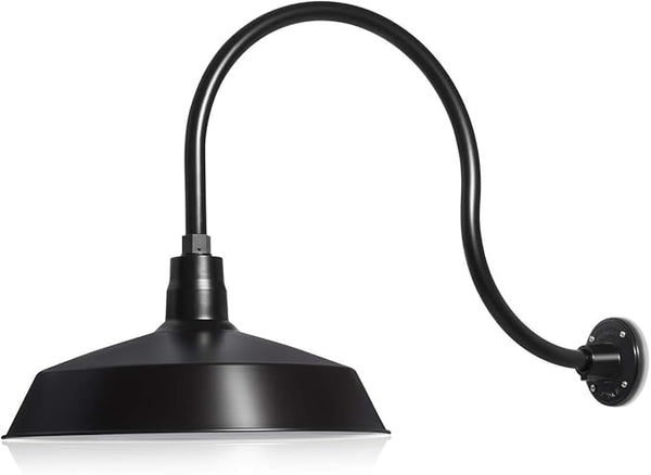 17in. Satin Black Outdoor Gooseneck Barn Light Fixture With 24in. Long Extension Arm - Wall Sconce Farmhouse | Lumora