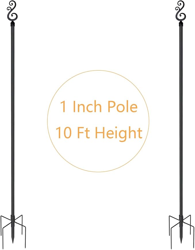10 Ft Height 1 Inch Diameter String Light Poles StringLight Stand with Hooks Metal Poles for Outside Patio Yard | Lumora