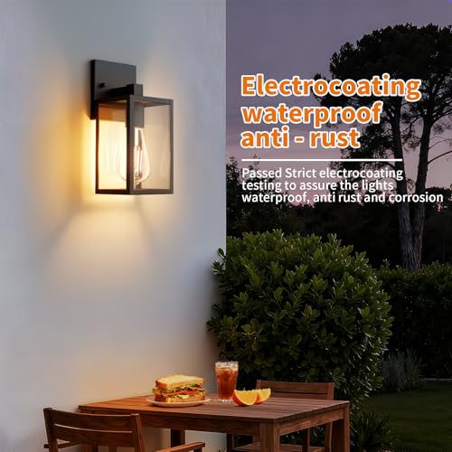 Outdoor Light Fixtures Wall Mount, Waterproof Front Porch Lights, Modern Exterior Lighting Fixtures with E26 Socket, Black Wall Sconces Lantern Lamp, Outside Lights for House, Garage, Patio (2 Pack）