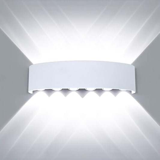 Kawell 12W Waterproof Modern Wall Light LED Wall Lamp Aluminum LED Wall Sconce Up Down Indoor Outdoor for Bedroom Bathroom Hallway Porch Corridor Hotel Doorway Garden Pathway, White 6000K