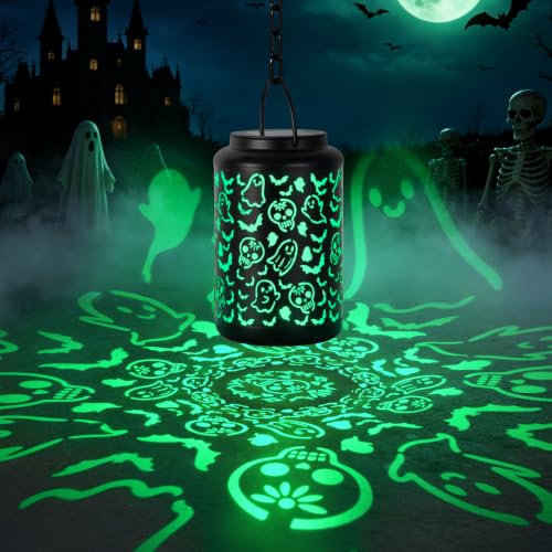Halloween Decorations Outdoor Scary Skull Solar Lantern Green Light