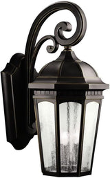 Kichler Courtyard 26.5" 3 Light Outdoor Wall Light with Clear Seeded Glass in Rubbed Bronze | Lumora