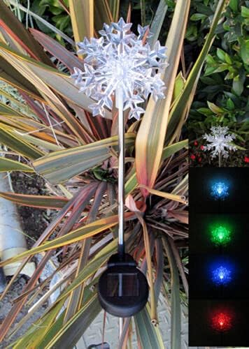 Set of 2 Big Snowflakes 3D Solar Garden Yard Landscape Path Stick LED Lights