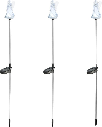 Glitzhome Solar Lights Outdoor 3 Pack Solar Angel Stake Lights with Stainless Steel Pole for Garden Deck Patio Landscape Decorating