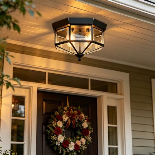 Kalium Flush Mount Outdoor Ceiling Light Fixture, 4 Light Exterior.