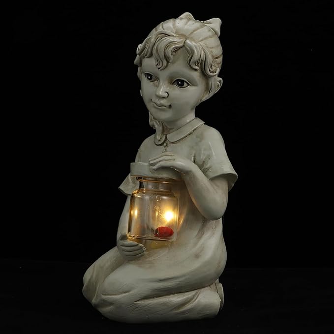 Solar Lawn Light Human Doll Statue Decorative Garden Light Outdoor Waterproof Solar Powered Yard Sculpture for Pathway and Home