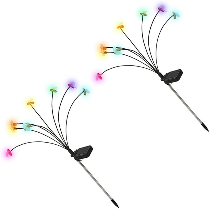 ARTIBETTER 2pcs Solar Powered Bee Stake Lights, 8-Bulb Decorative Outdoor Garden Solar Lights for Yard, Lawn, Pathway, Weatherproof Landscape Lighting