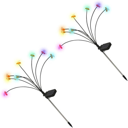 ARTIBETTER 2pcs Solar Powered Bee Stake Lights, 8-Bulb Decorative Outdoor Garden Solar Lights for Yard, Lawn, Pathway, Weatherproof Landscape Lighting
