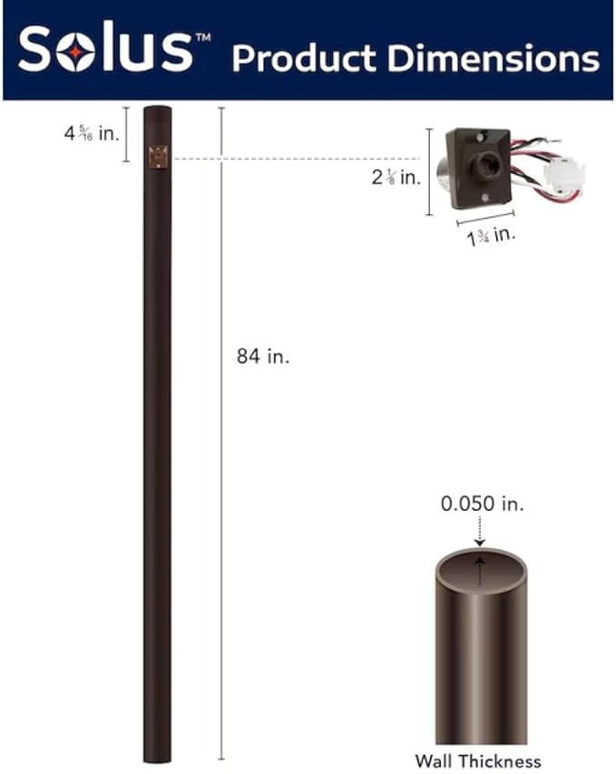 Solus 7-Foot Direct Burial Lamp Post – Aluminum Outdoor Light Pole with Dusk-to-Dawn Sensor – Fits 3" Fixtures – | Lumora
