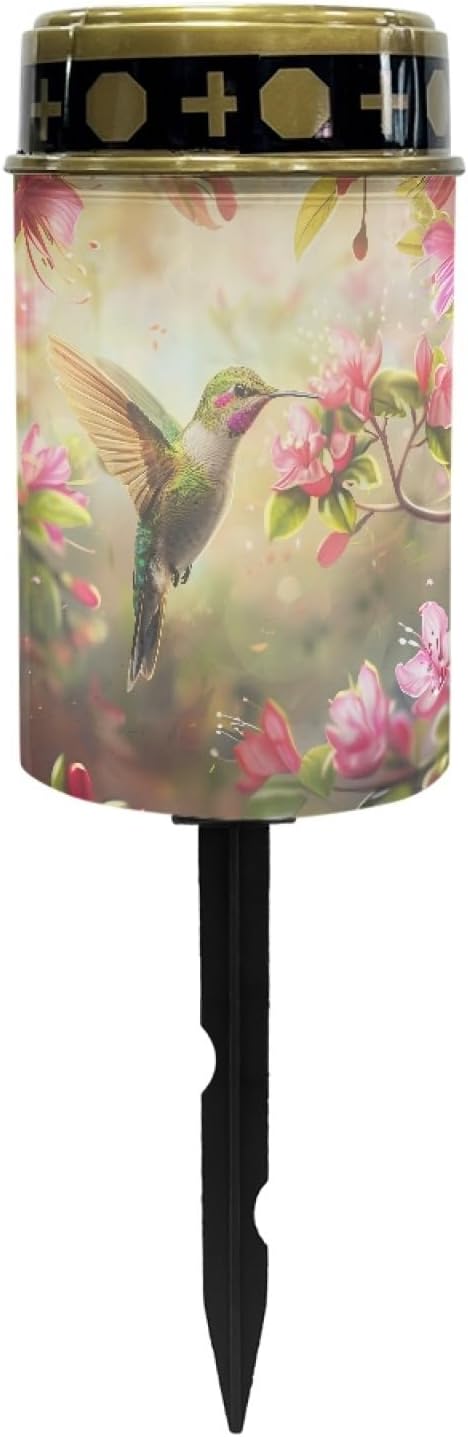 Hummingbird Pink Flower Cemetery Solar Lights for Grave ABS Material Solar Light Patio Decorations Garden Lamp | Lumora