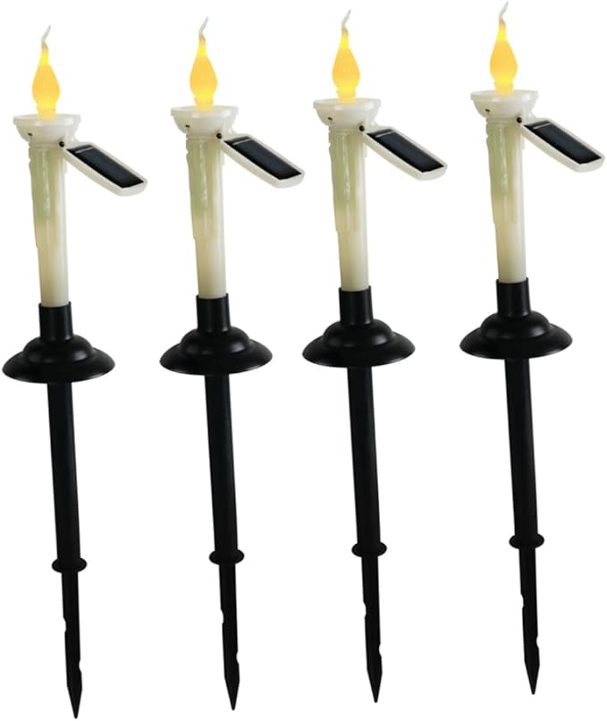 Tofficu 4pcs Solar Led Lawn Lamp Plastic Decorative Candle Light for Outdoor Garden Courtyard and Patio Easy Installation Elegant Design Lighting