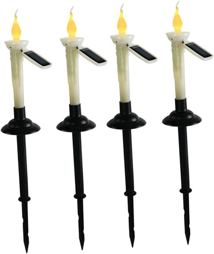 Tofficu 4pcs Solar Led Lawn Lamp Plastic Decorative Candle Light for Outdoor Garden Courtyard and Patio Easy Installation Elegant Design Lighting