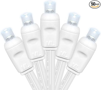Christmas Lights 50 LED 17FT Commercial Mini LED String Lights, 120V UL, White Wire Xmas Lights for Indoor & Outdoor Use, Holiday Party Decorations,Trees, Light Displays (Cool White)