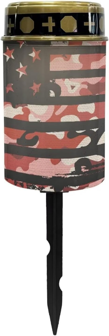 Solar Cross Garden Lights Outdoor Decorative - American Flag Camouflage Solar Lights Outdoor Waterproof- Cemetary Solar Lights for Remembrance Lawn
