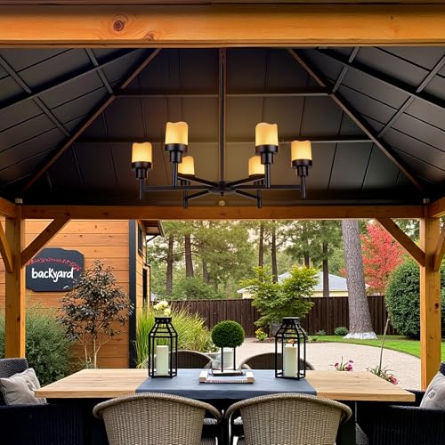 Battery Operated Chandelier, Outdoor Hanging Candle Lights Battery Gazebo Lights, Outdoor Chandelier for Gazebo, Canopy, Pergola, Porch, Tent Decor (6)